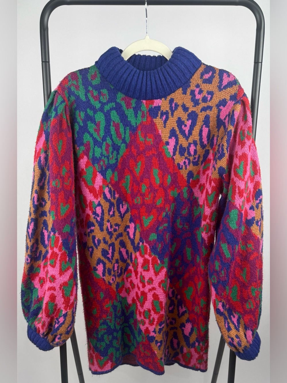 Farm Rio x Anthropologie Mixed Leopard Pop Sweater Dress M Multicolor - Picture 5 of 9